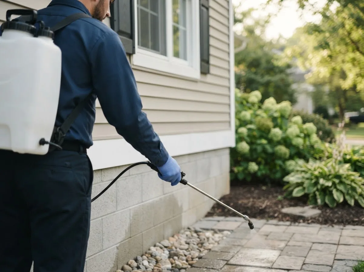 Pest control technician inspecting a home in Grantsburg, IN